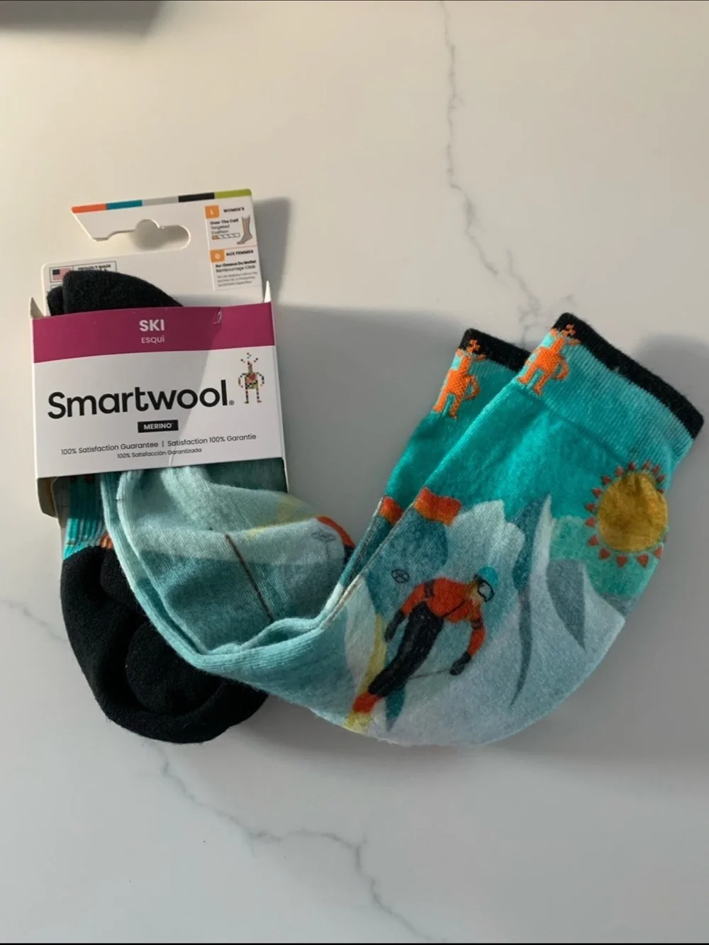 SMARTWOOL Large Women's Ski Snow Bunny Print Targeted Cushion OTC Socks NWT